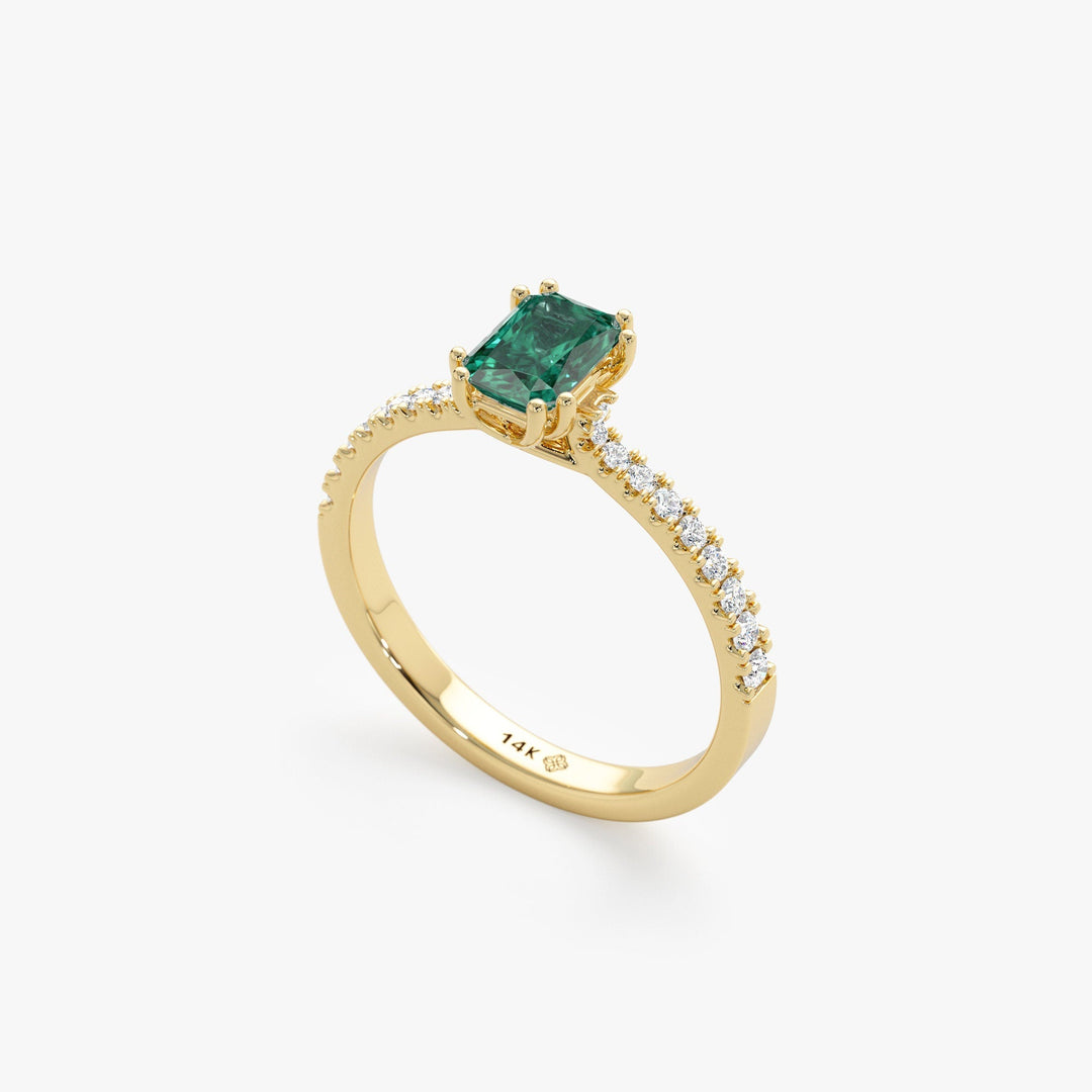 Green Emerald Cut Diamond Pave Engagement Ring for Women - Doozy Diamonds