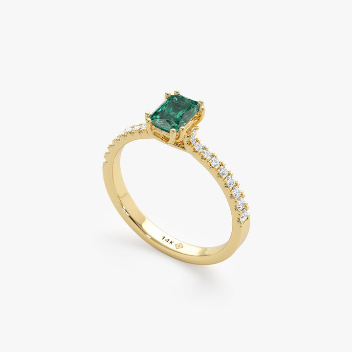 Green Emerald Cut Diamond Pave Engagement Ring for Women - Doozy Diamonds