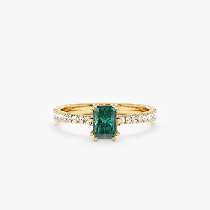 Green Emerald Cut Diamond Pave Engagement Ring for Women - Doozy Diamonds
