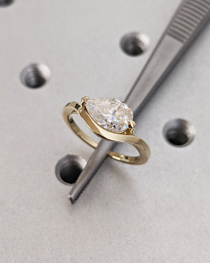 Pear solitaire lab grown diamond ring in jewelry gift box