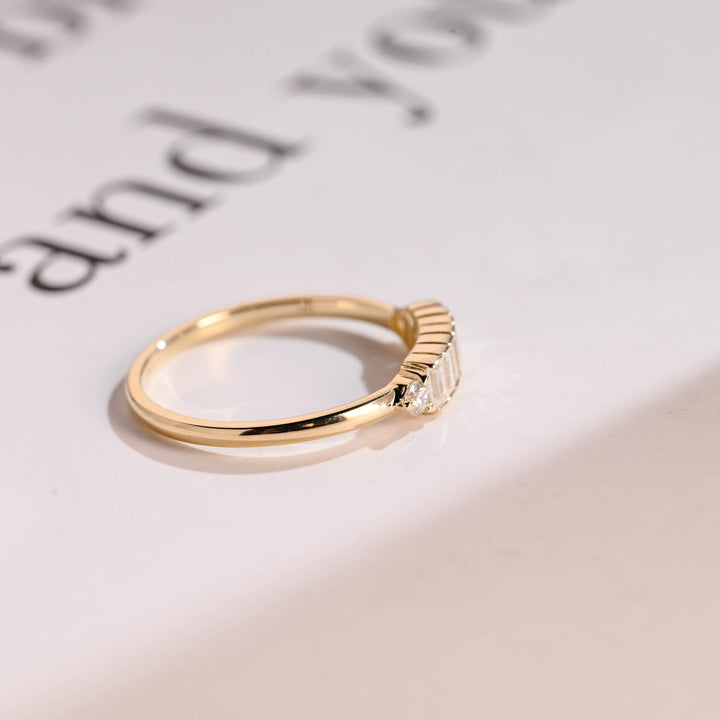 Baguette & Round lab grown diamond band worn on hand