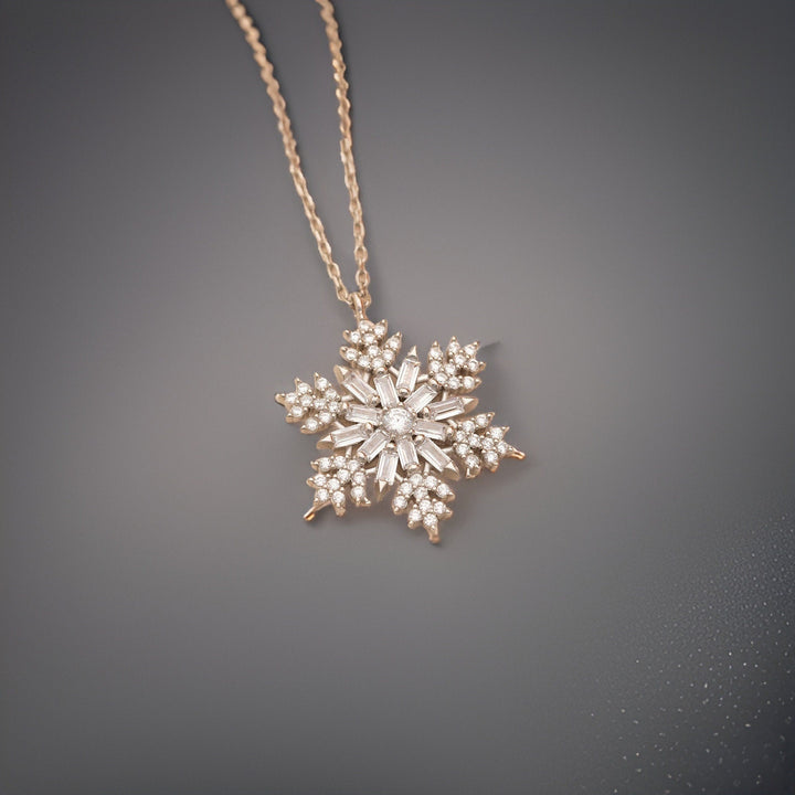 Round & Baguette Diamond Snow Flake Necklace for Women - Doozy Diamonds