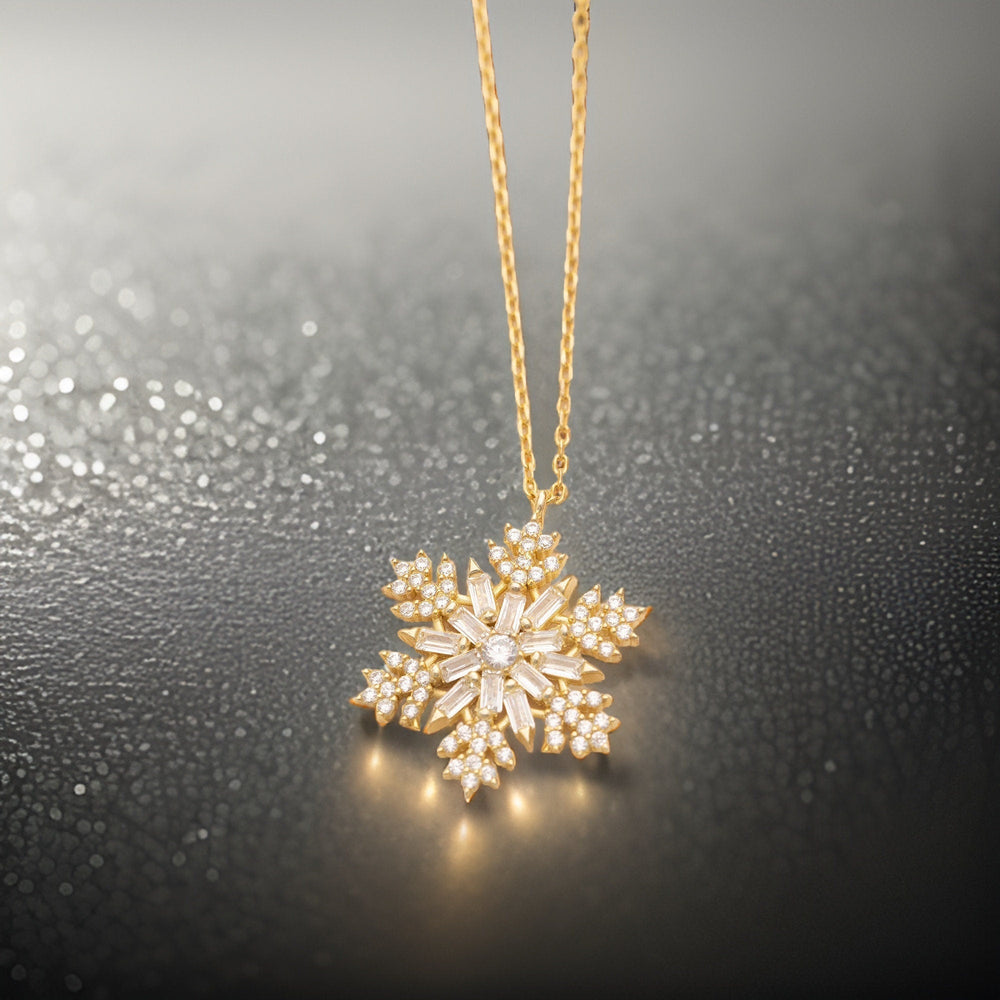 Round & Baguette Diamond Snow Flake Necklace for Women - Doozy Diamonds