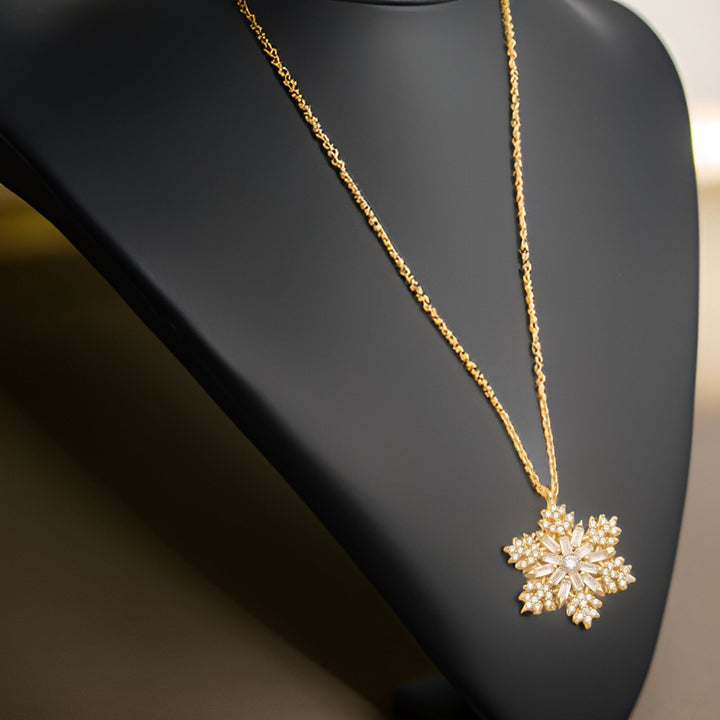 Round & Baguette Diamond Snow Flake Necklace for Women - Doozy Diamonds