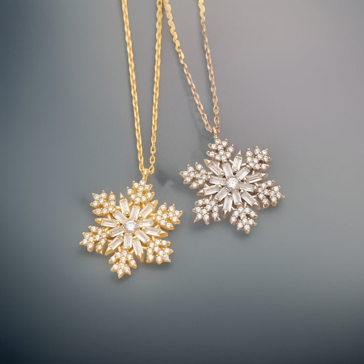 Round & Baguette Diamond Snow Flake Necklace for Women - Doozy Diamonds