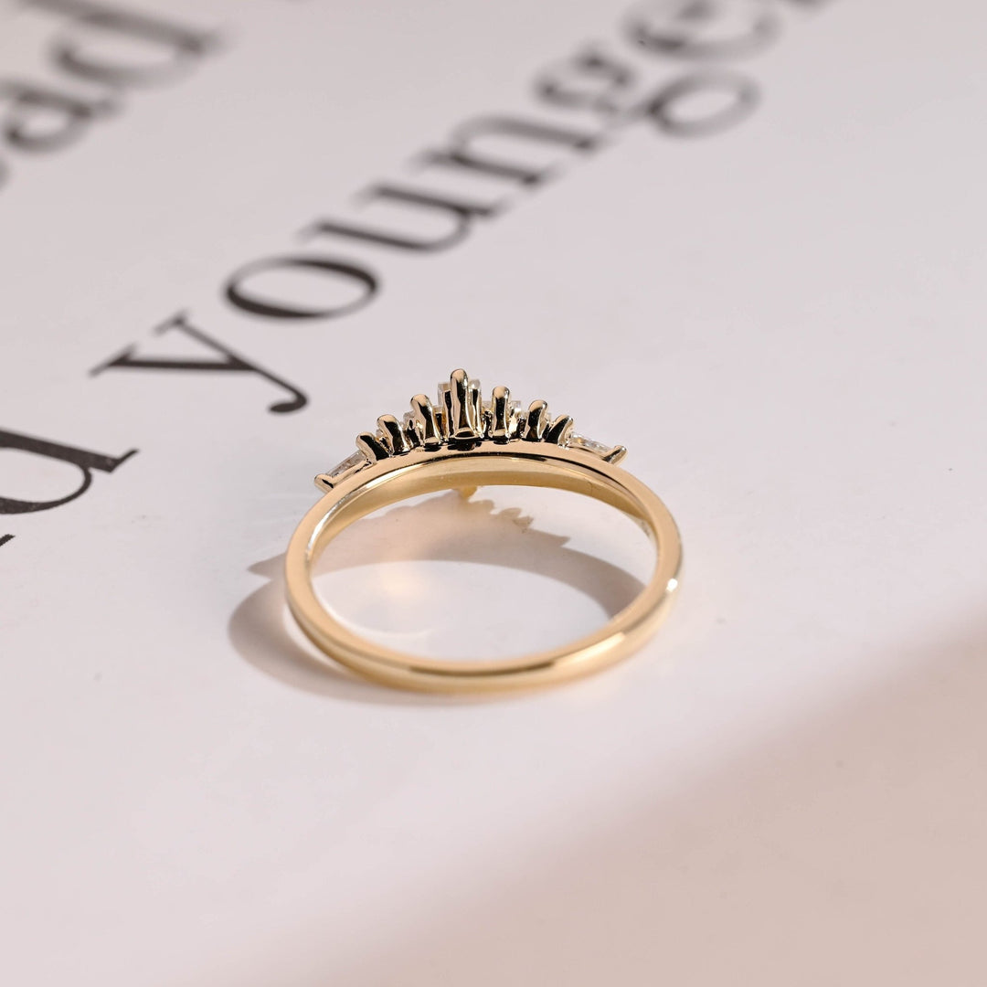 Baguette diamond band stacked with engagement ring