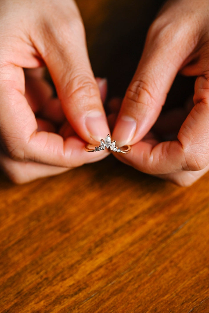 Close-up of 0.96CT marquise & round lab grown diamonds