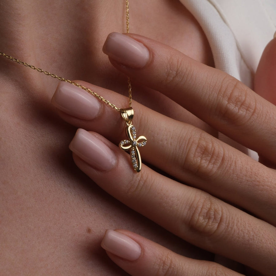 Round Cut Diamond Crucifix Cross Necklace for Women - Doozy Diamonds