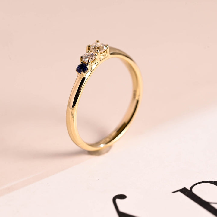 Sapphire Round & Round diamond band stacked with engagement ring
