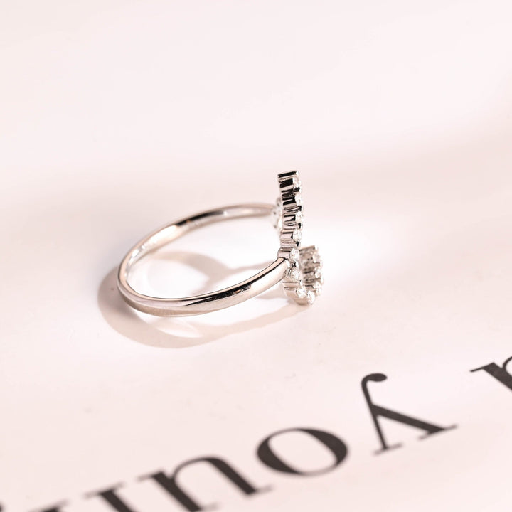 Round diamond band stacked with engagement ring