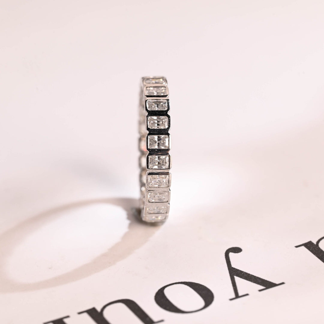Ethically sourced radiant diamond eternity band