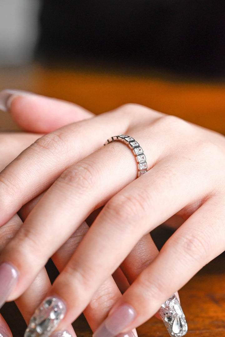 Radiant radiant diamond wedding band front view