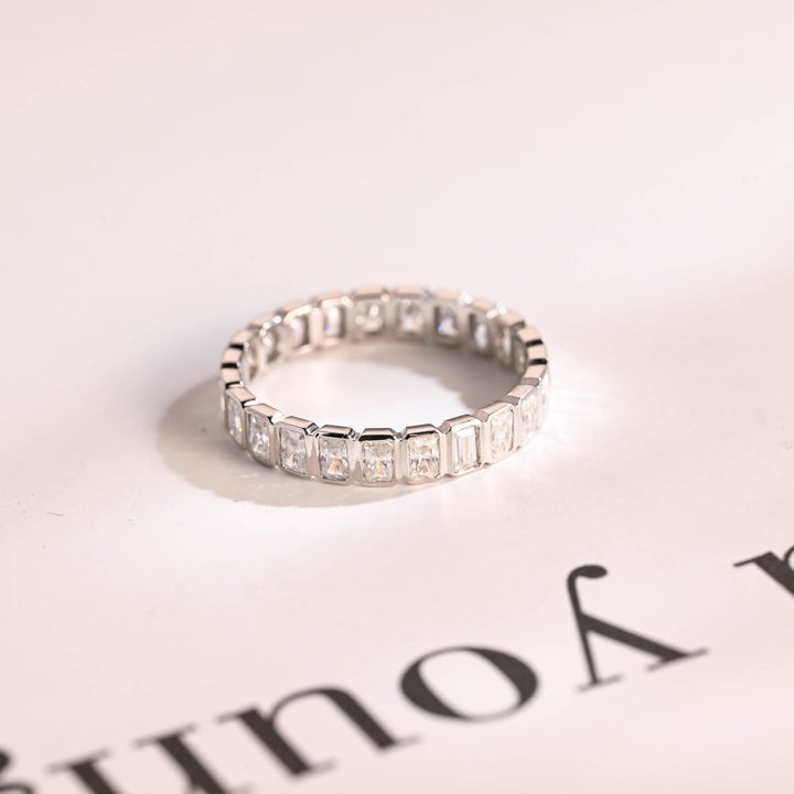 Radiant diamond wedding band in white gold