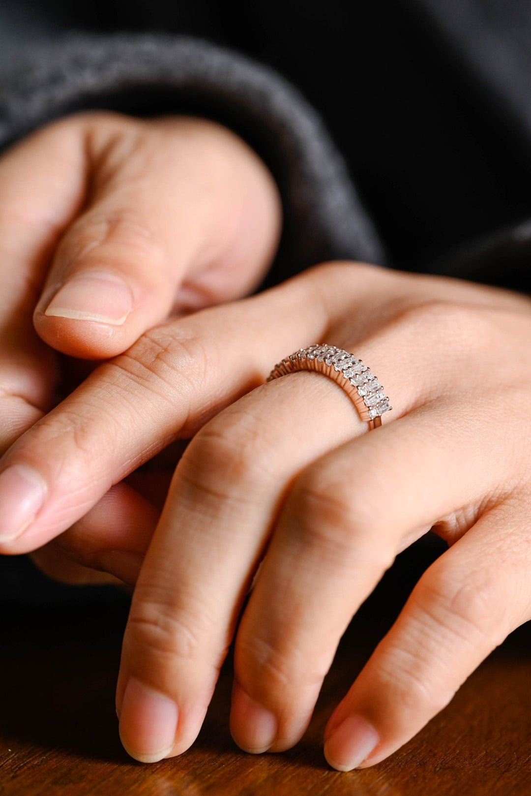 Close-up of 1.0CT round & baguette lab grown diamonds