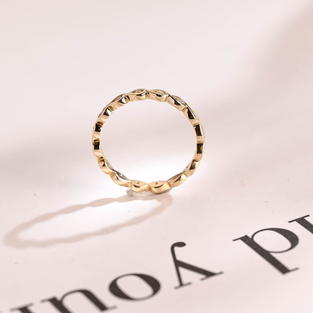 Round lab grown diamond band worn on hand