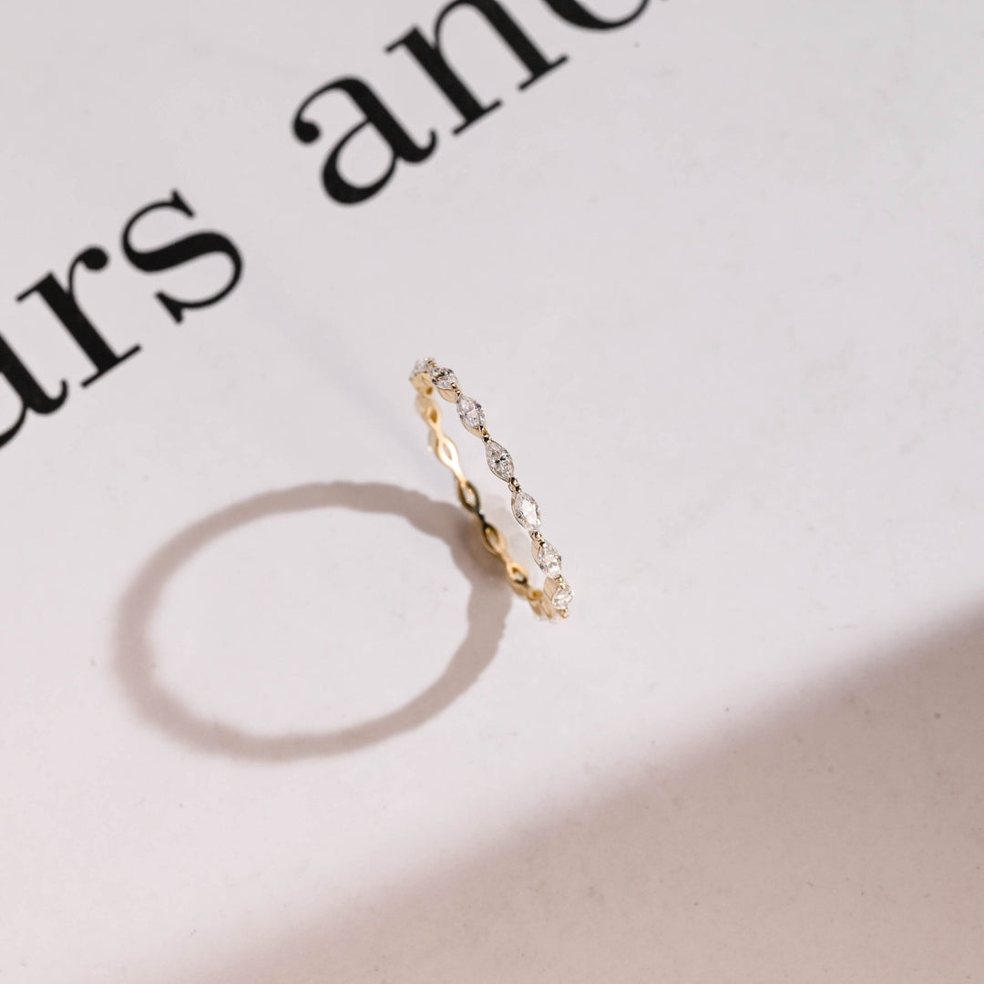 Marquise lab grown diamond band worn on hand