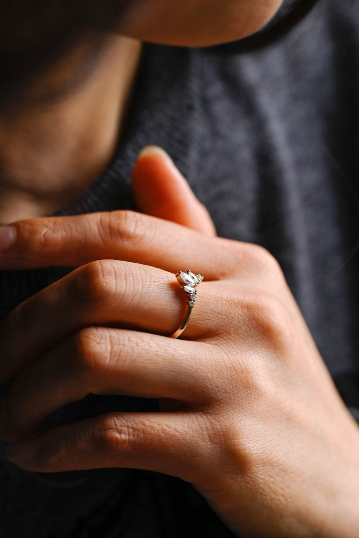 Marquise & Round diamond band stacked with engagement ring