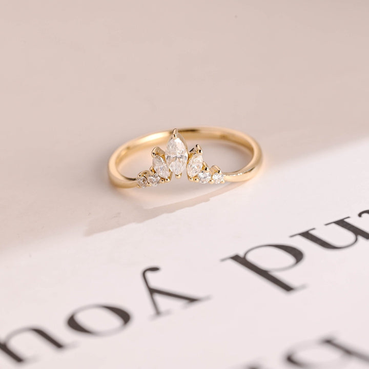 Marquise & Round lab grown diamond band worn on hand