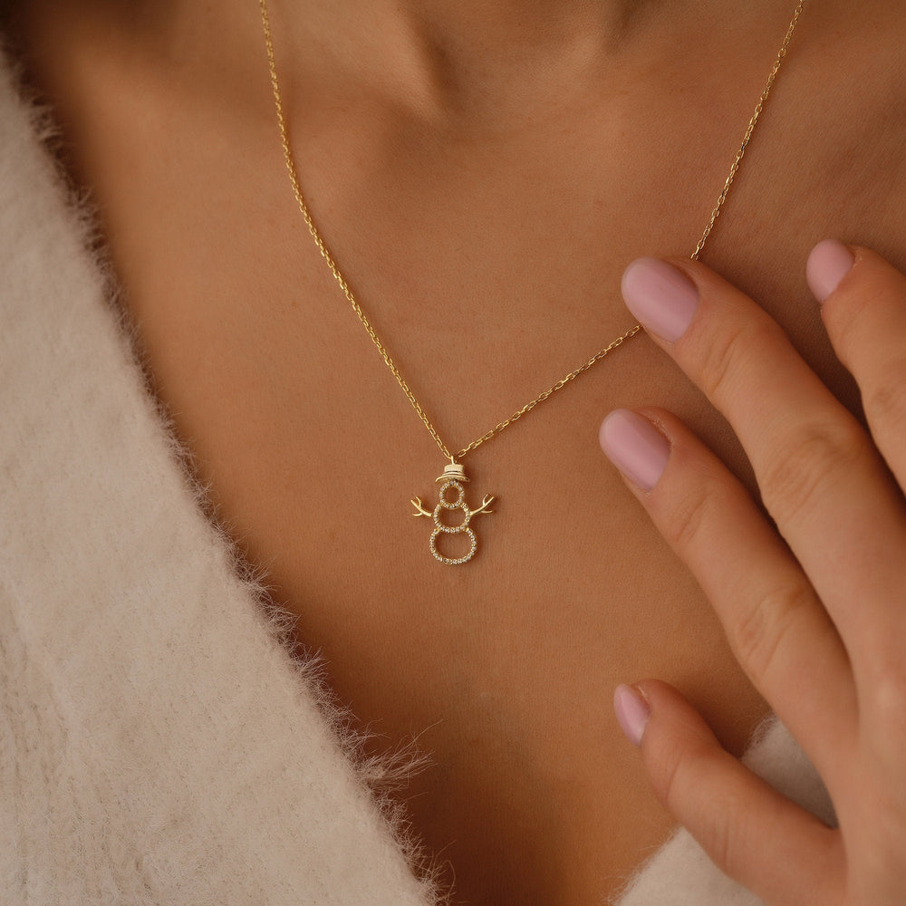 Round Cut Diamond Snowman Pendant Necklace for Her - Doozy Diamonds