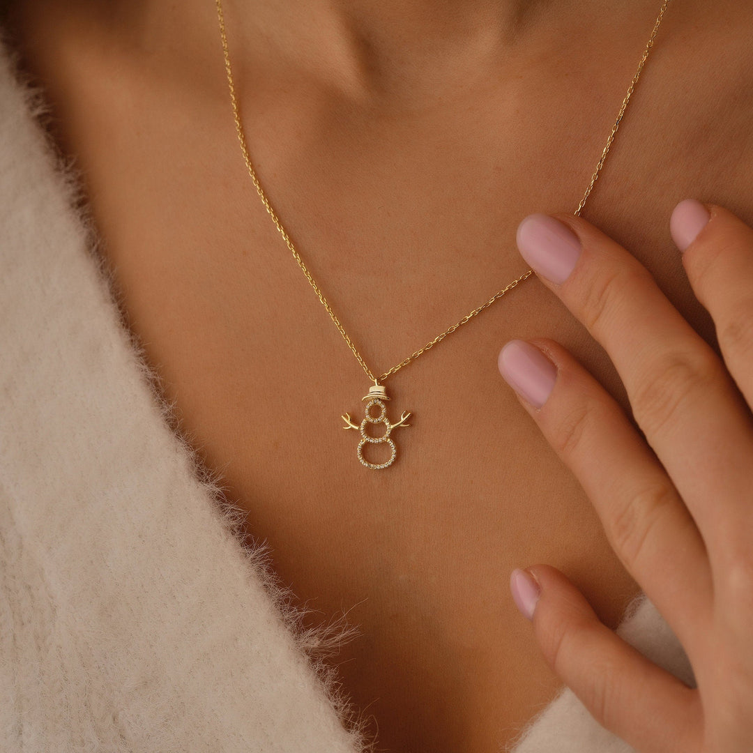 Round Cut Diamond Snowman Pendant Necklace for Her - Doozy Diamonds