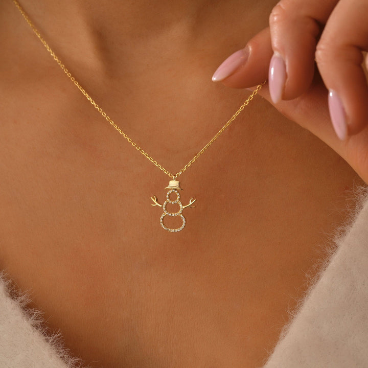 Round Cut Diamond Snowman Pendant Necklace for Her - Doozy Diamonds