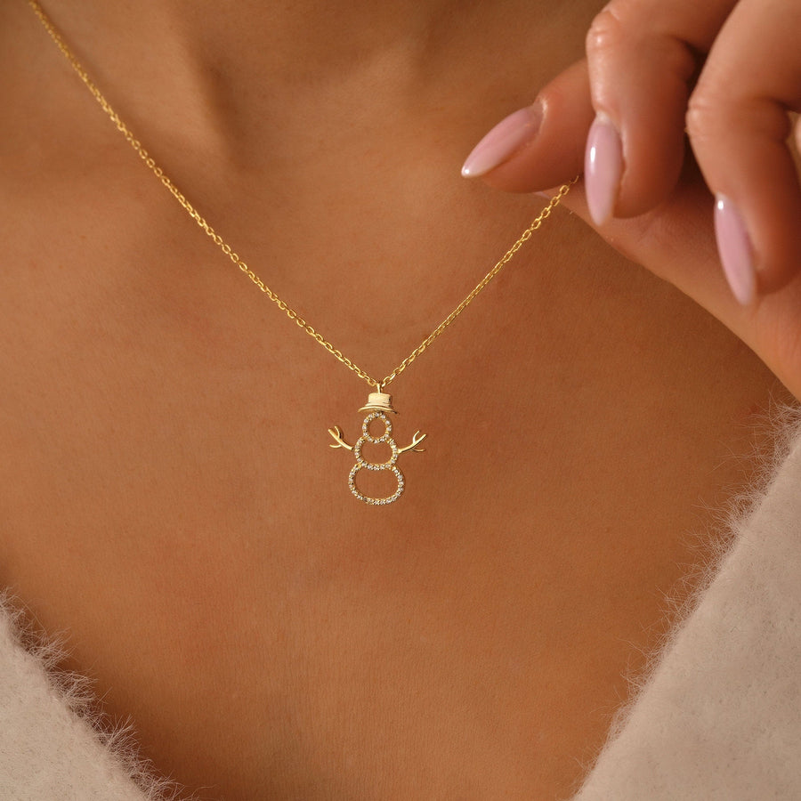 Round Cut Diamond Snowman Pendant Necklace for Her - Doozy Diamonds