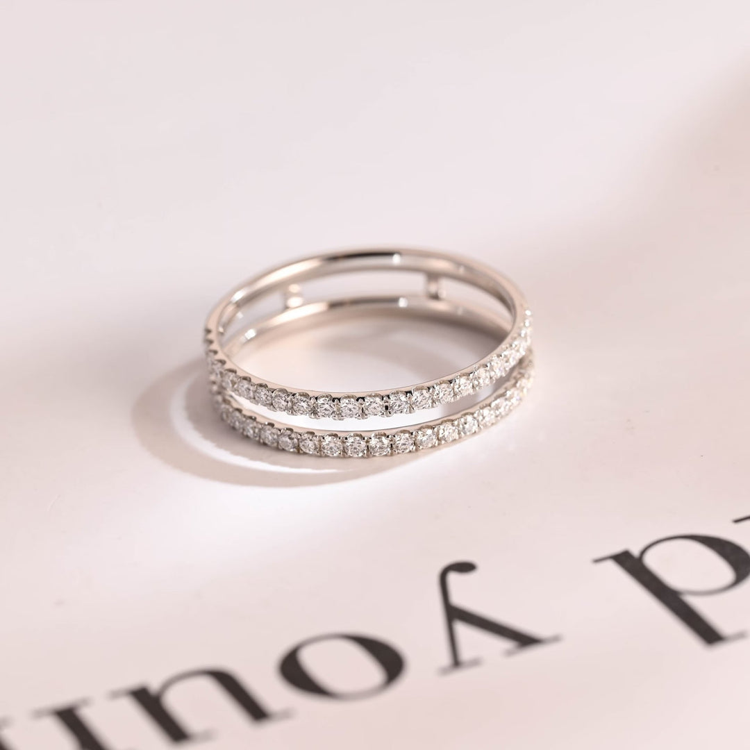 Round lab grown diamond band worn on hand