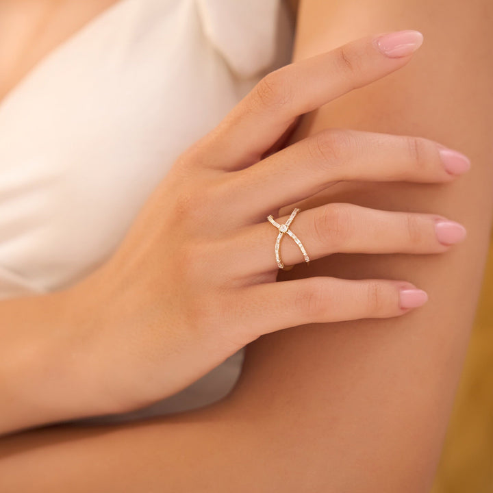 Baguette & Round Diamond Crisscross Band for Her - Doozy Diamonds