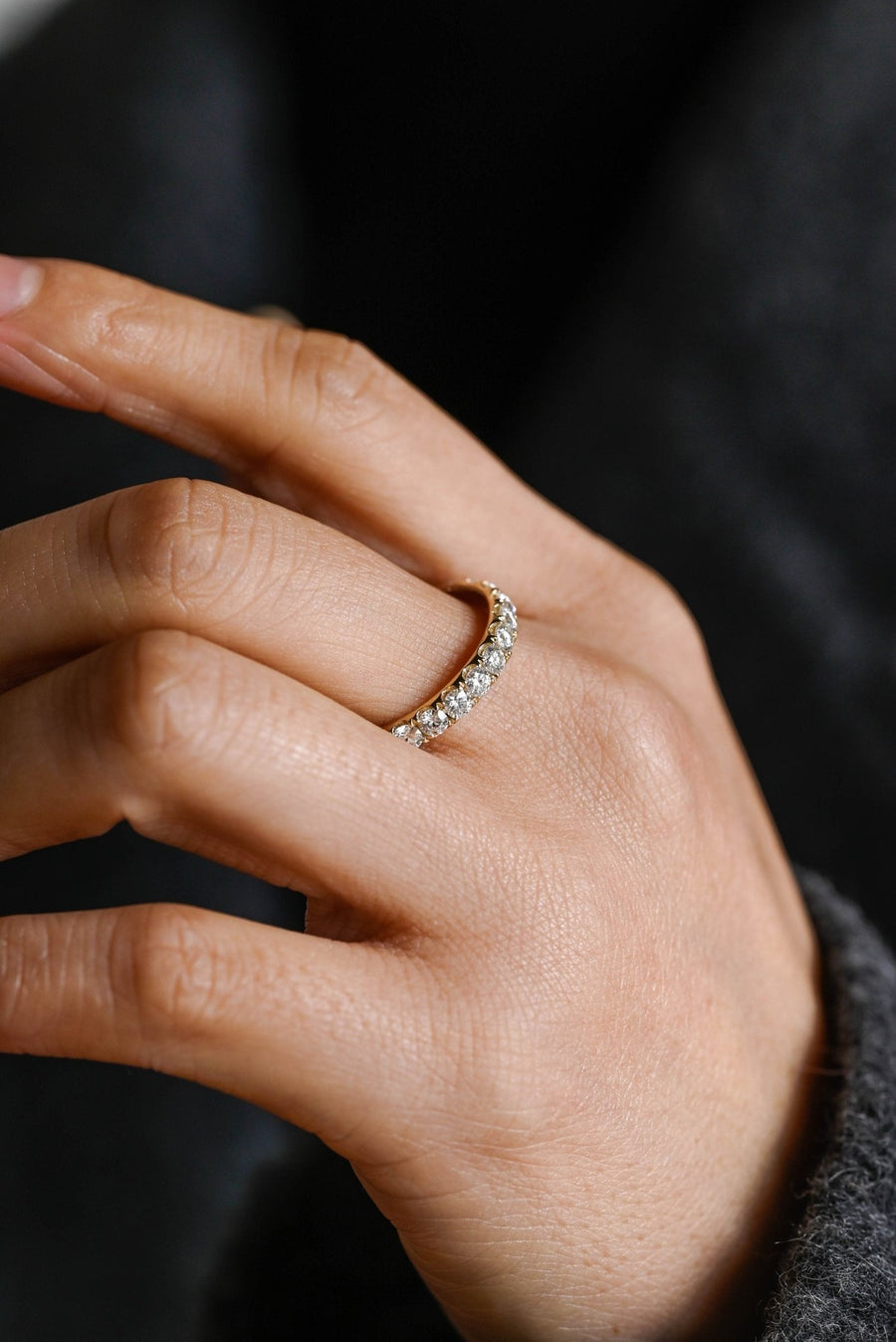 Round round diamond wedding band front view