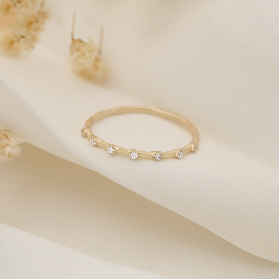 Round Cut Diamond Petite Pave Wedding Band for Women - Doozy Diamonds