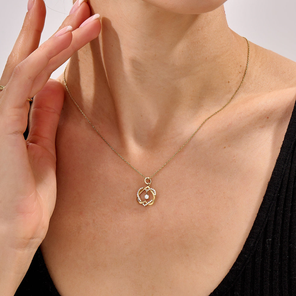 Round Cut Diamond Double Heart Intertwined Necklace for Her - Doozy Diamonds
