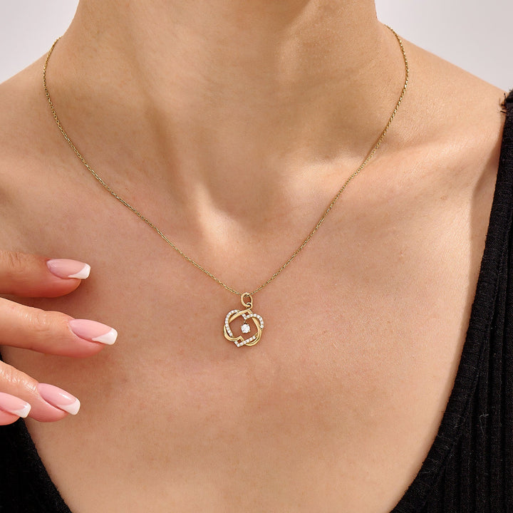 Round Cut Diamond Double Heart Intertwined Necklace for Her - Doozy Diamonds