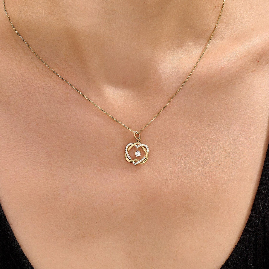 Round Cut Diamond Double Heart Intertwined Necklace for Her - Doozy Diamonds