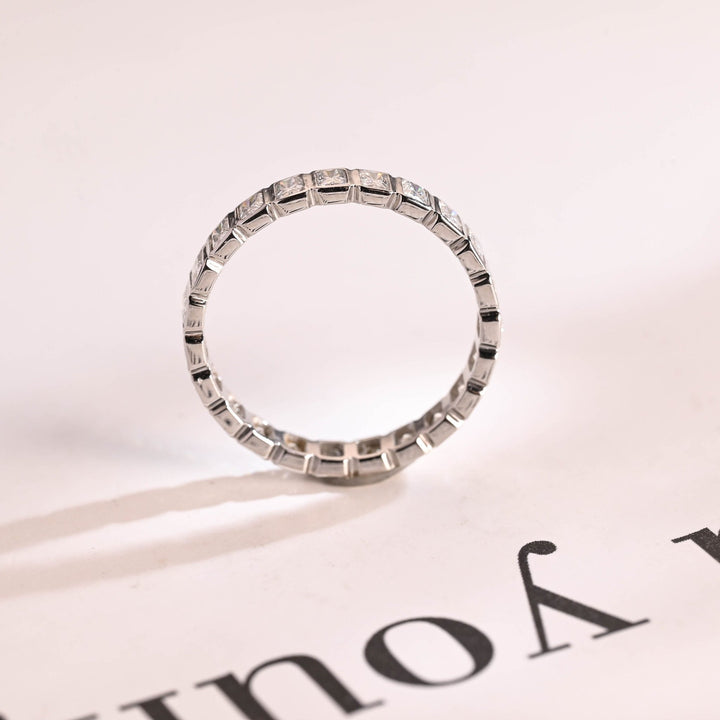 Radiant lab grown diamond band worn on hand