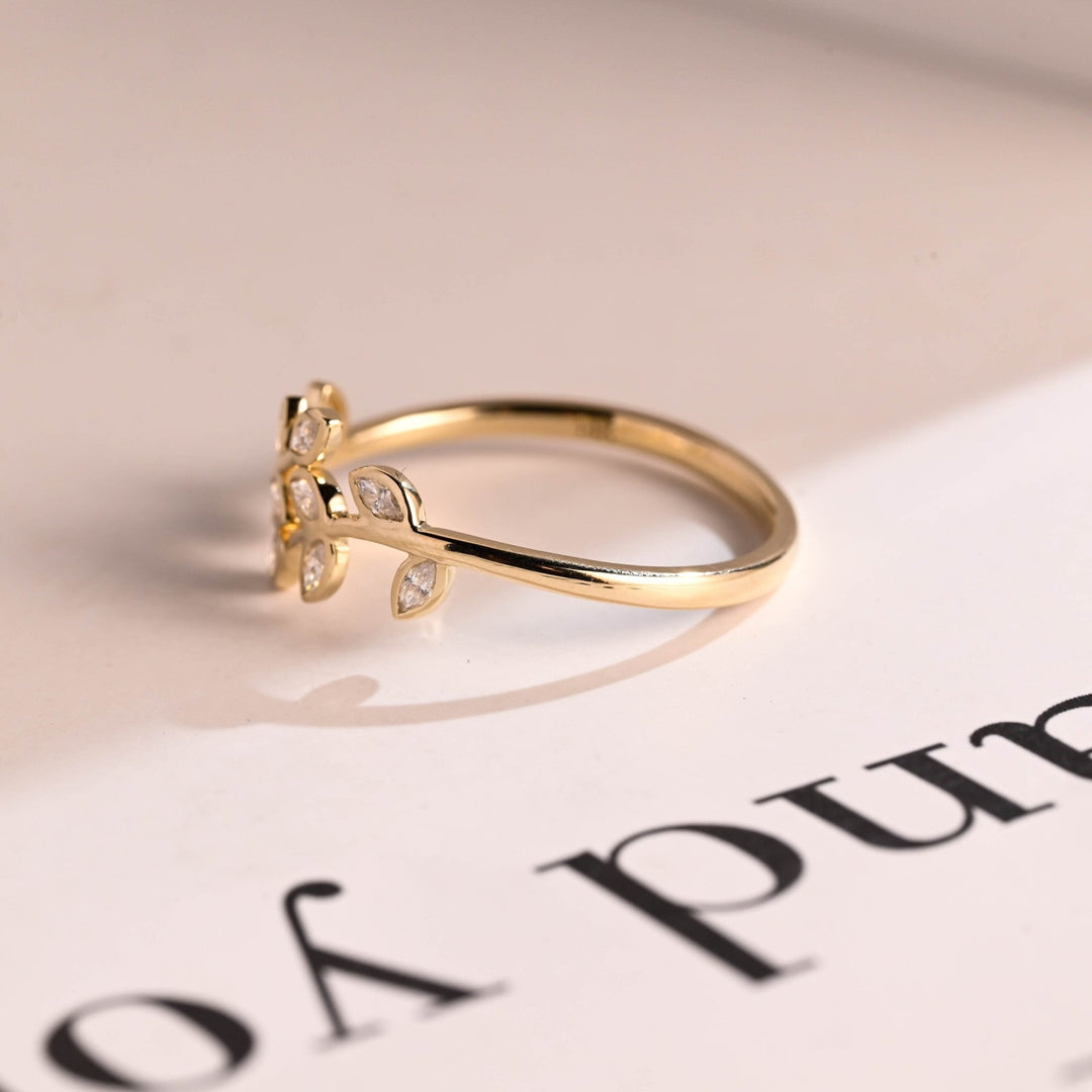 Marquise diamond band stacked with engagement ring
