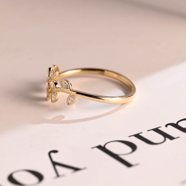 Marquise diamond band stacked with engagement ring