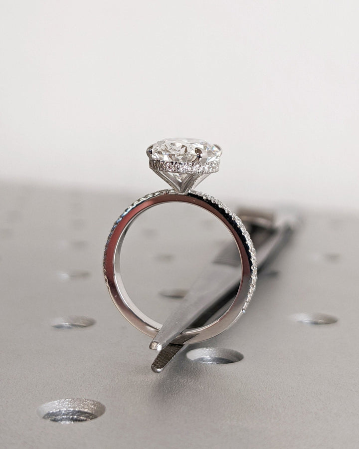 Buy oval cut hidden halo diamond engagement ring with free shipping