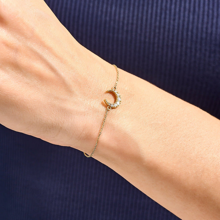 Round Cut Diamond Moon Bracelet For Women - Doozy Diamonds
