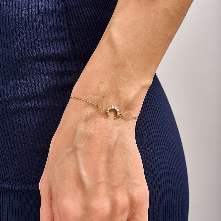 Round Cut Diamond Moon Bracelet For Women - Doozy Diamonds
