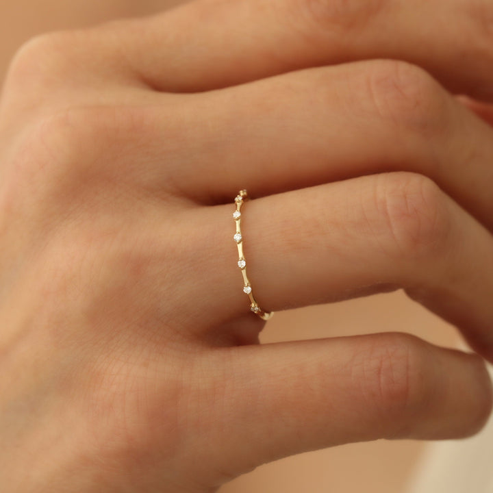 Round Cut Diamond Petite Pave Wedding Band for Women - Doozy Diamonds