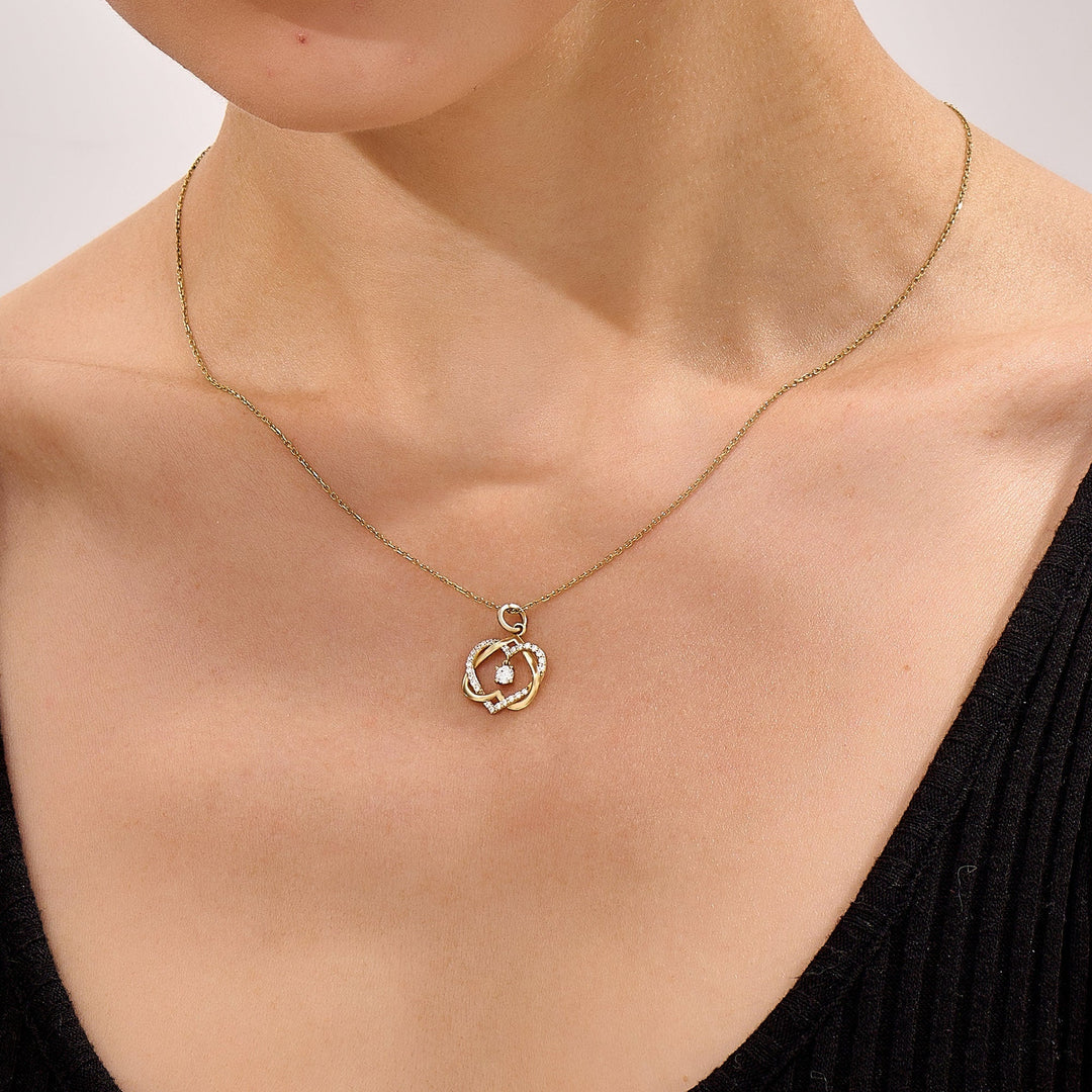 Round Cut Diamond Double Heart Intertwined Necklace for Her - Doozy Diamonds