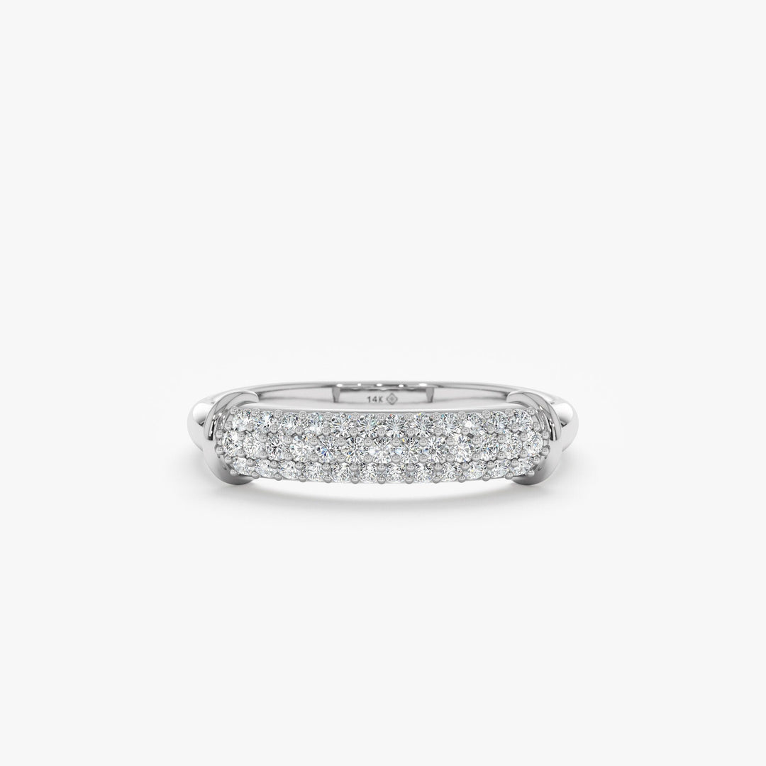Round Cut Diamond lab grown diamond Paved Dome Wedding Ring in 14K Gold - Doozy Diamonds