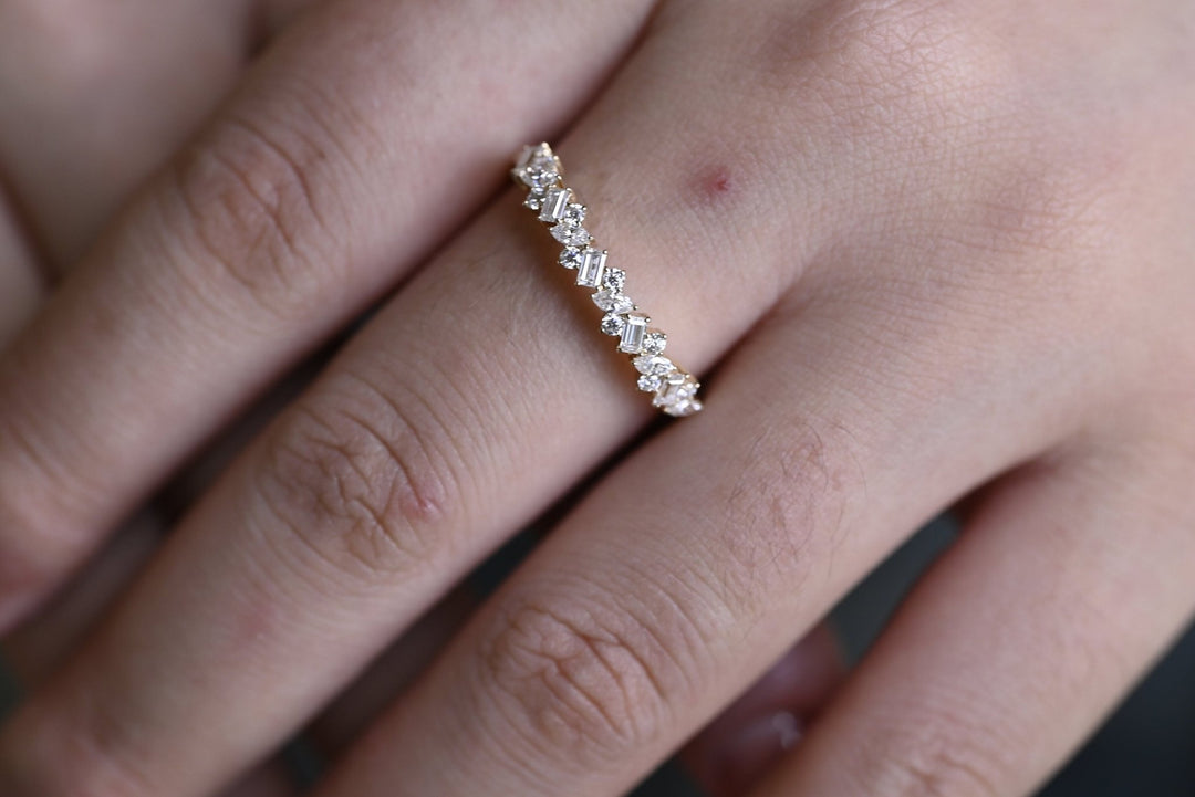 Mix Stone diamond wedding band in yellow gold