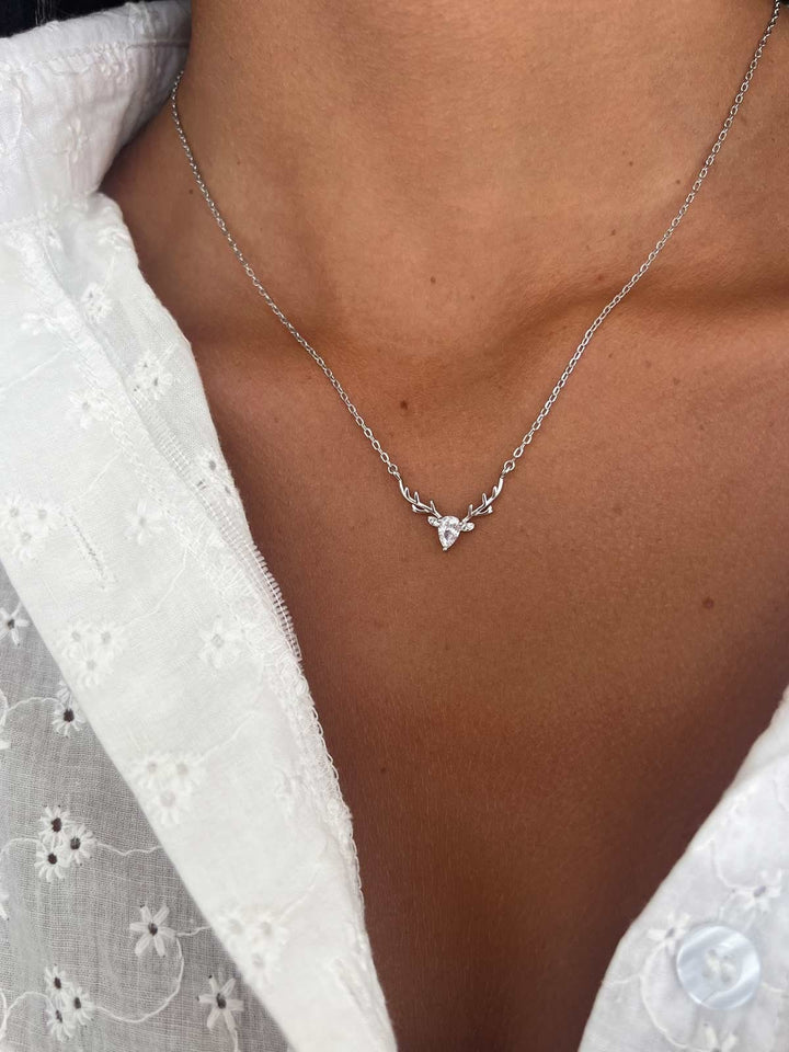 Pear Cut Diamond Deer Antler Necklace Pendant for Women - Doozy Diamonds
