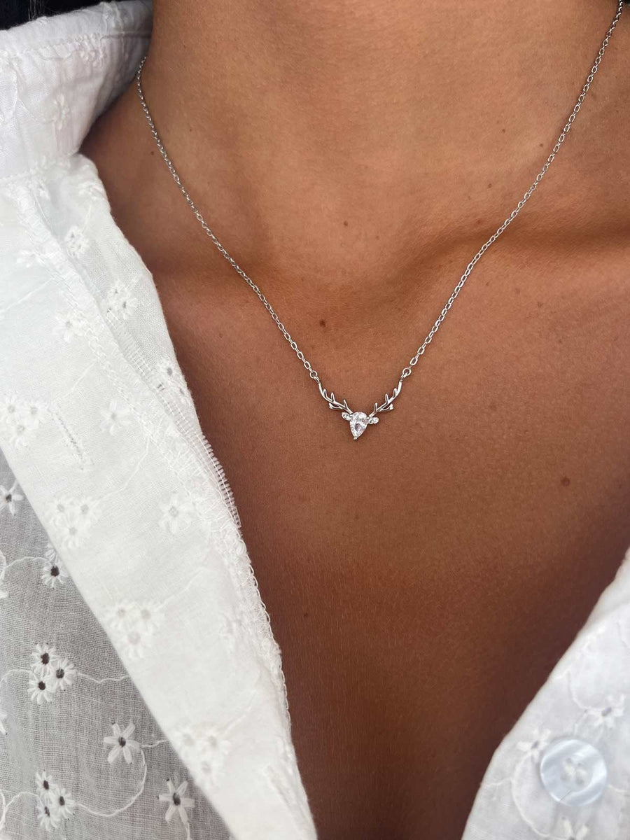 Pear Cut Diamond Deer Antler Necklace Pendant for Women - Doozy Diamonds