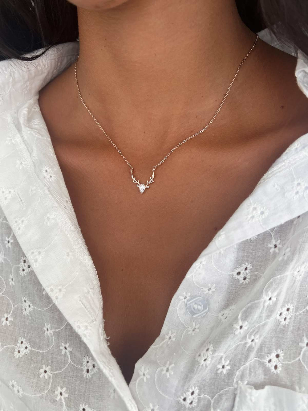 Pear Cut Diamond Deer Antler Necklace Pendant for Women - Doozy Diamonds