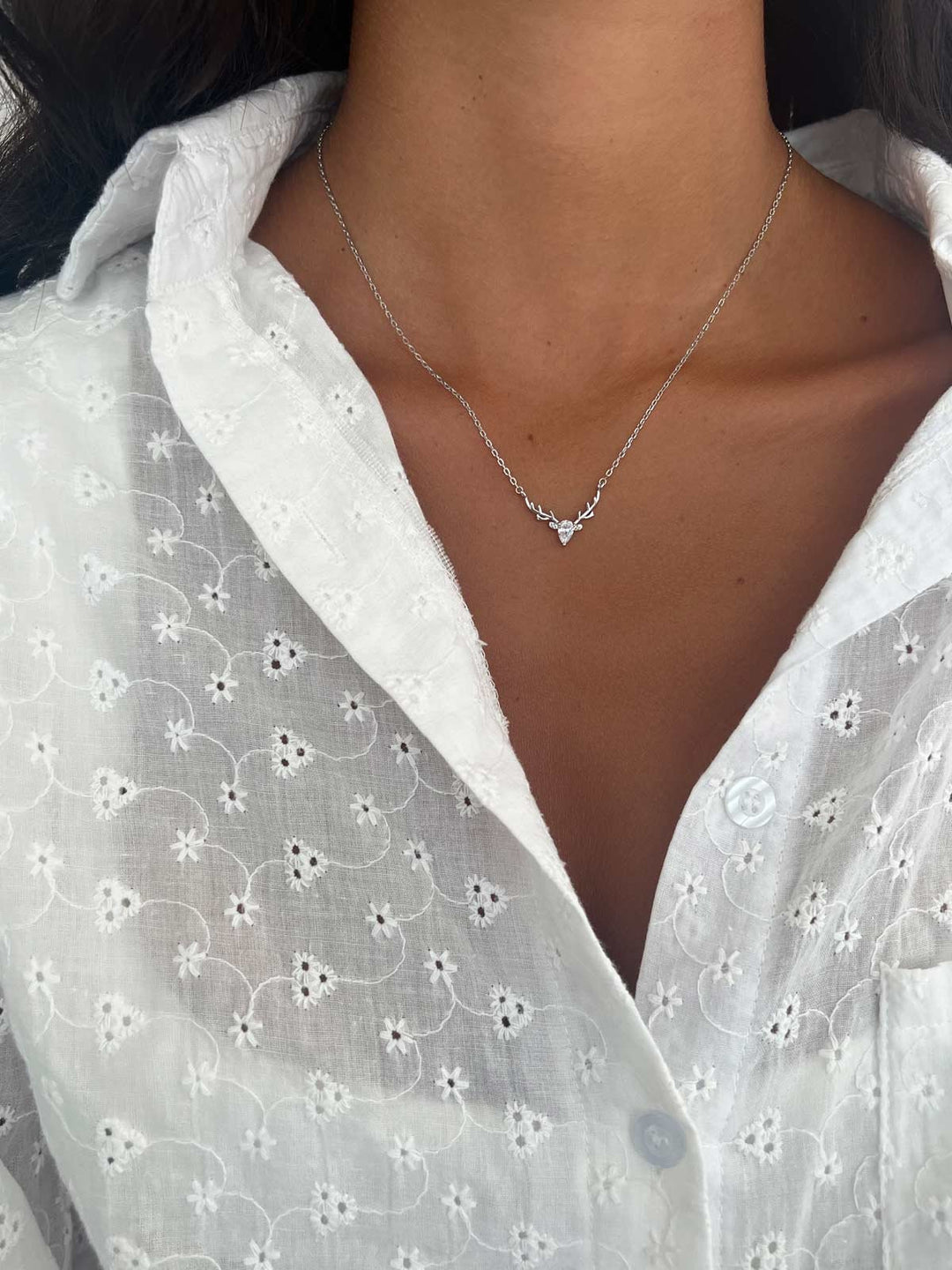 Pear Cut Diamond Deer Antler Necklace Pendant for Women - Doozy Diamonds