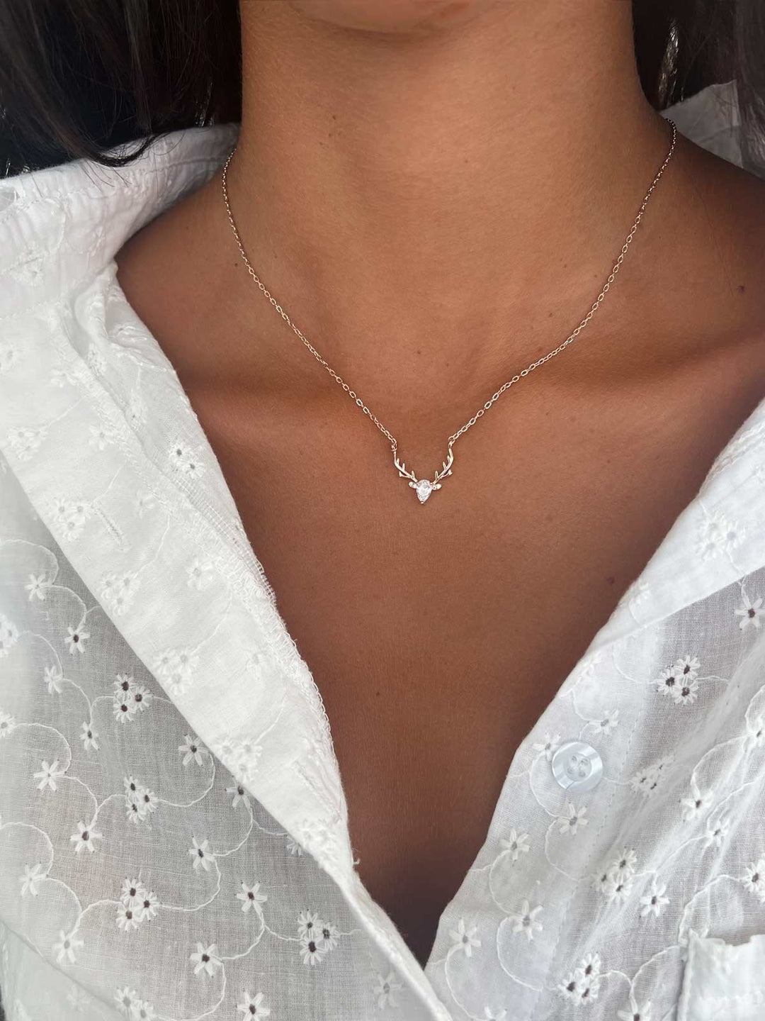 Pear Cut Diamond Deer Antler Necklace Pendant for Women - Doozy Diamonds