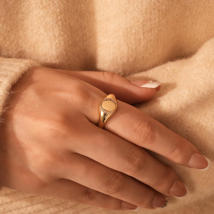 14K Gold Plating Oval Signet Ring Christmas Gift for Women - Doozy Diamonds