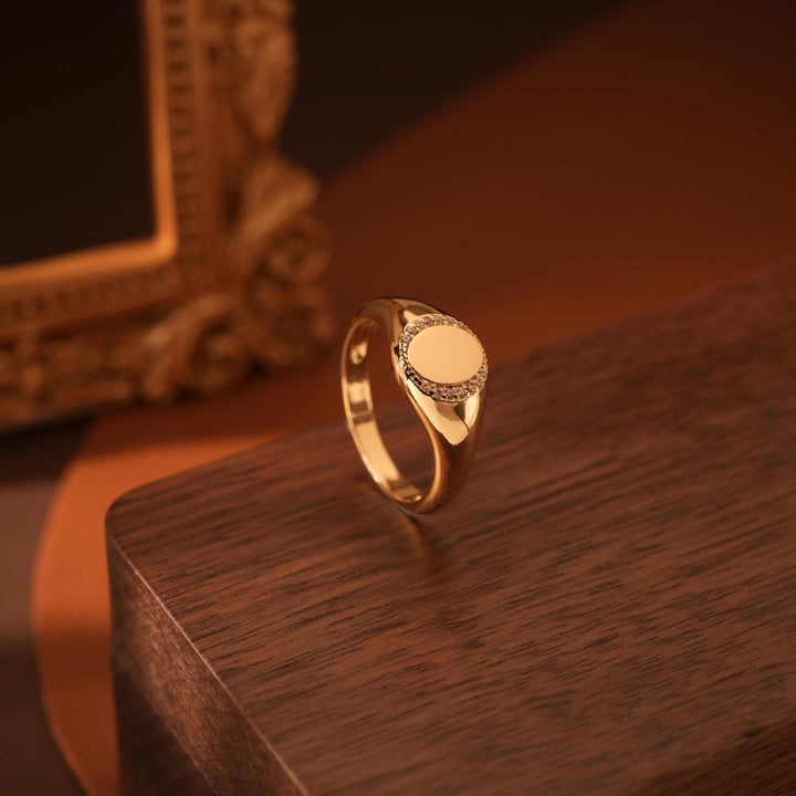 14K Gold Plating Oval Signet Ring Christmas Gift for Women - Doozy Diamonds